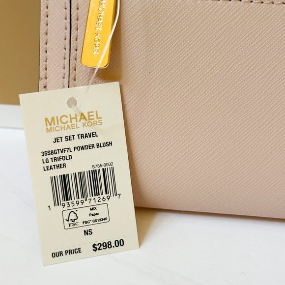 Michael Kors Jet Set Travel Large Trifold Wallet Pink Powder Blush - Picture 8 of 8